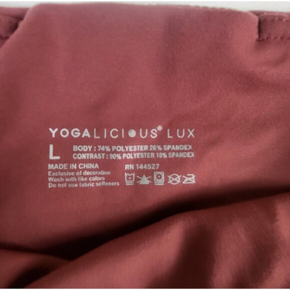 Yogalicious Lux Leggings Womens L Red Burgundy Ankle Pocket Stretch Workout - Picture 4 of 8